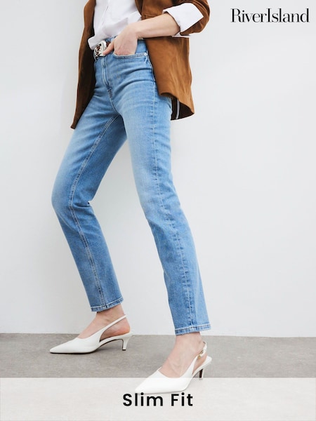 River Island Blue High Rise Slim Fit 100% Cotton Jeans (F53856) | €60
