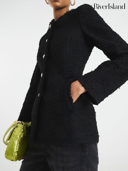 Negru - Jachetă din tricot boucle fără guler River Island (F53859) | 514 LEI