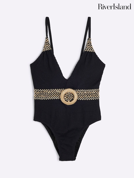 River Island Petite Texture Plunge Swimsuit (F53867) | ‏241‏₪