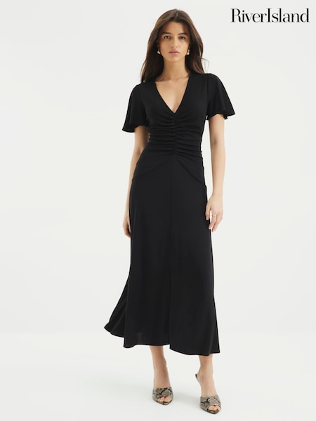 River Island Black Ruched Front Maxi Dress (F53873) | AED285