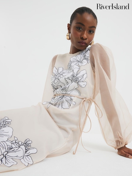 River Island Pink Floral Print Midi Dress (F53904) | $196