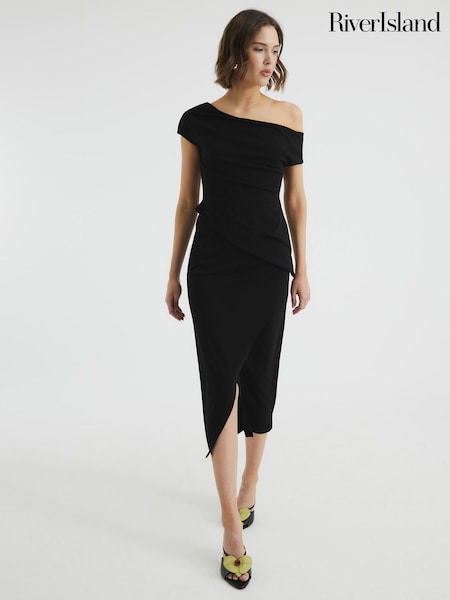 River Island Black One Shoulder Asymmetric Dress (F53909) | AED268