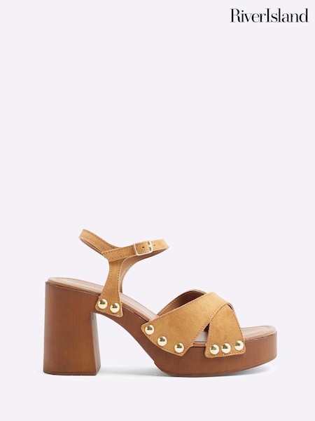 River Island Brown Brow Cross-Over Clogs Sandals (F53913) | R$ 455