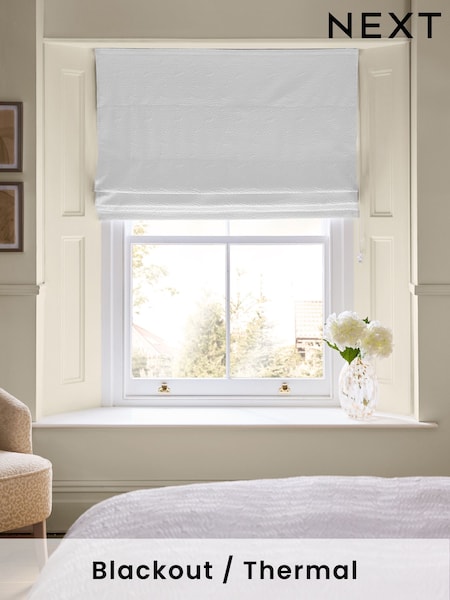 White Ready Made Blackout/Thermal Embossed Geome Texture Roman Blind (F53920) | €59 - €139