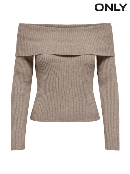 ONLY Brown Bardot Knitted Ribbed Jumper (F53925) | ₪131