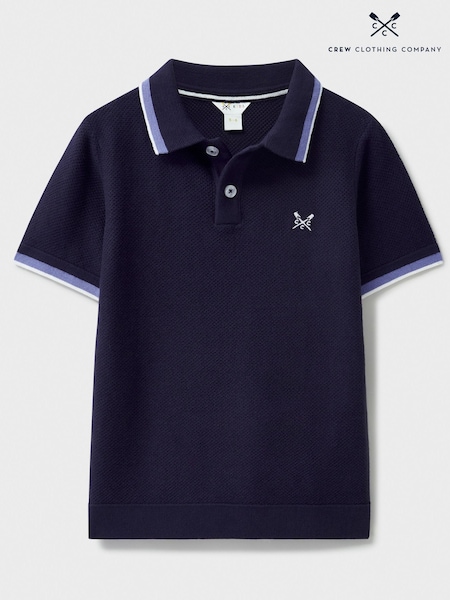 Crew Clothing Company Blue Knitted 100% Cotton Polo Shirt (F53933) | €32 - €37