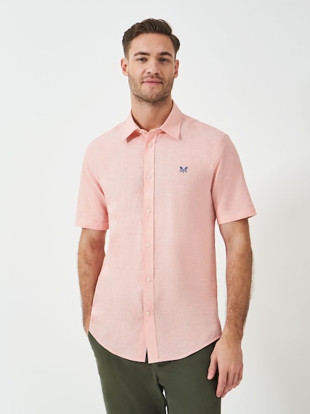 Crew Clothing Company Pink Short Sleeve Linen Shirt (F53958) | €84