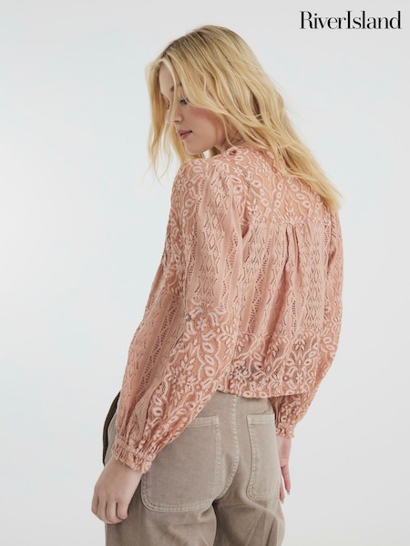 River Island Pink Lace Ruffle Top (F53966) | 228 QAR