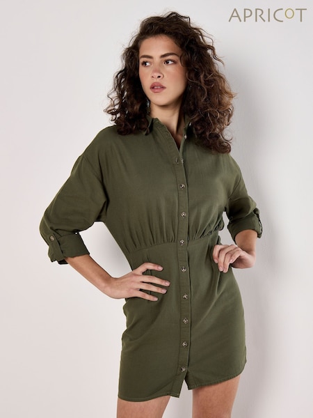 Apricot Green Twill Fitted Shirt Dress (F54003) | €51