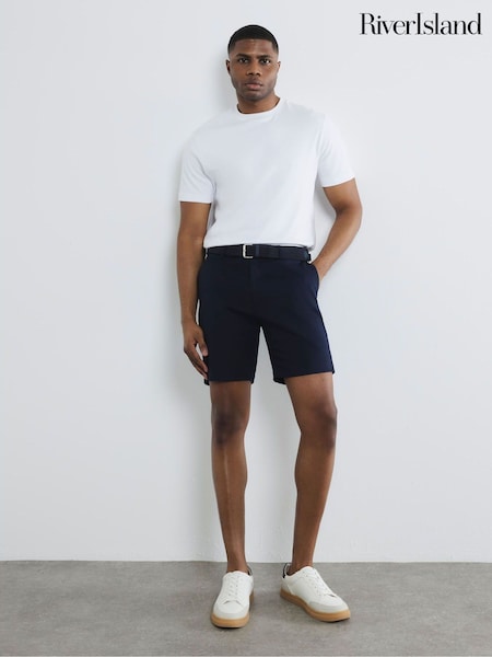 River Island Blue Belted Core Decal Chino Shorts (F54026) | €42