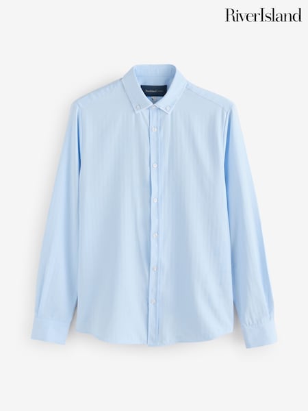 River Island Blue Slim Fit Double Collar 100% Cotton Shirt (F54039) | kr760