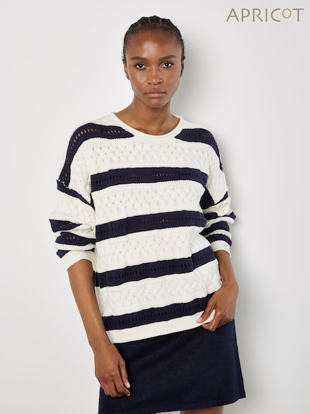 Apricot White Plait & Pointelle Stripe Jumper (F54112) | €51