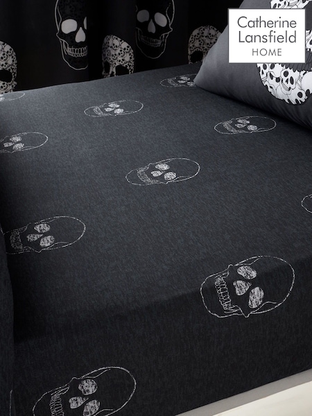 Catherine Lansfield Grey Skulls Fitted Sheet (F54153) | €13 - €15
