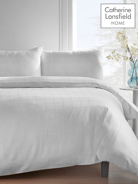 Catherine Lansfield Set of 2 White Cotton Rich Check Oxford Pillowcases (F54156) | AED58