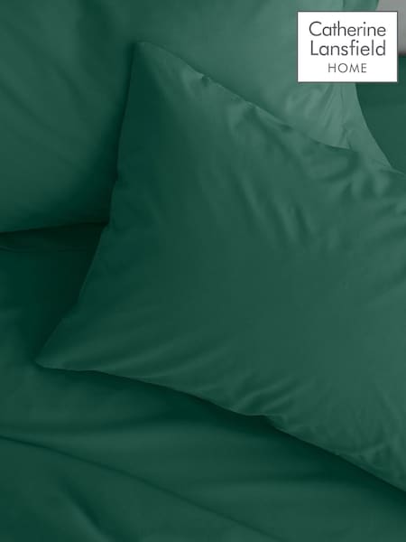 Catherine Lansfield Set of 2 Dark Green Easy Iron Percale Pillowcases (F54162) | 49 QAR