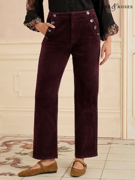Love & Roses Cherry Red Corduroy Straight Trousers (F54205) | 257 QAR
