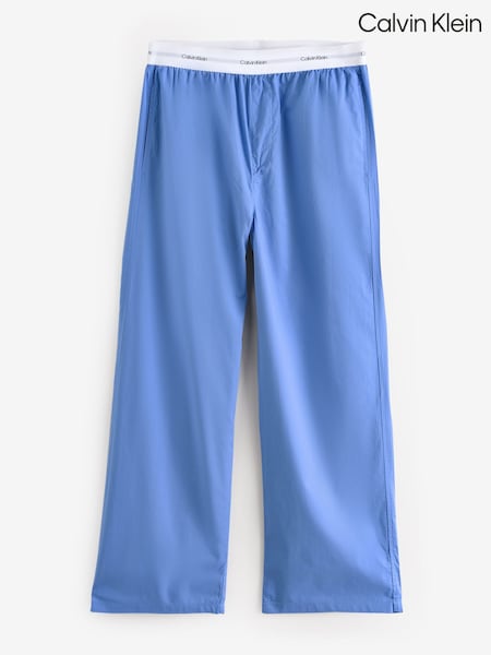 Calvin Klein Blue Cotton Poplin Pyjama Trousers With Logo Waistband (F54263) | R$ 495