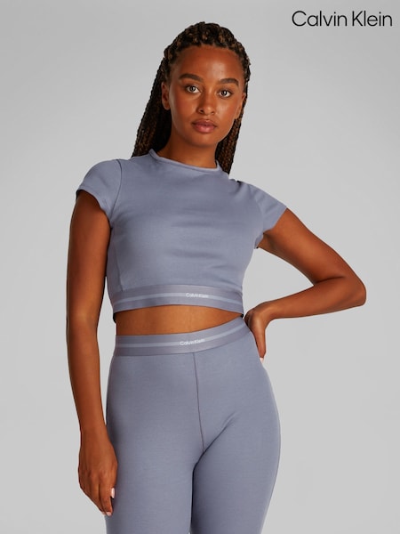 Синий - Calvin Klein Stretch Rib Crop T-Shirt (F54273) | €56