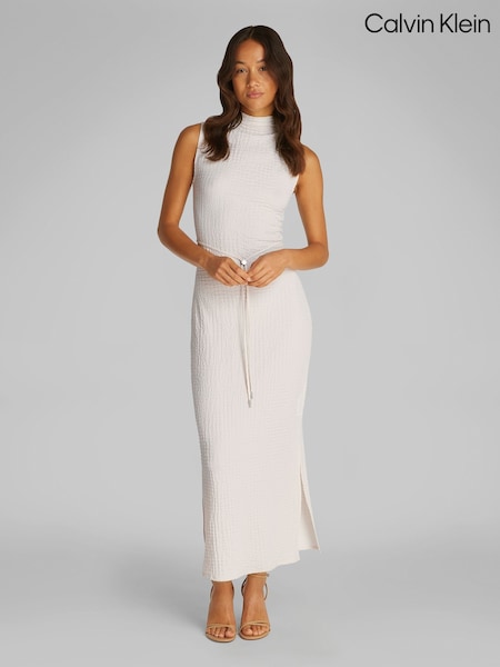 Calvin Klein Cream Crinkle Jersey Ankle Dress (F54338) | R$ 1,580