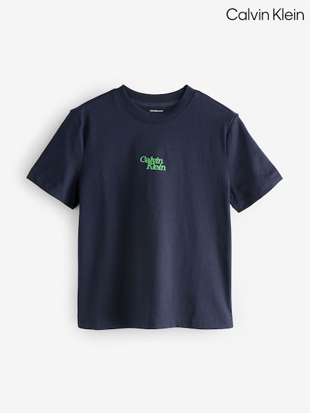 Albastru - Calvin Klein 100% Cotton Logo T-Shirt (F54371) | 261 LEI
