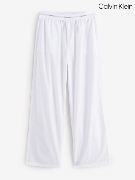 Calvin Klein White Cotton Poplin Pyjama Trousers With Logo Waistband (F54378) | R$ 495