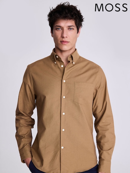 MOSS Brown Washed Oxford 100% Cotton Shirt (F54456) | €57
