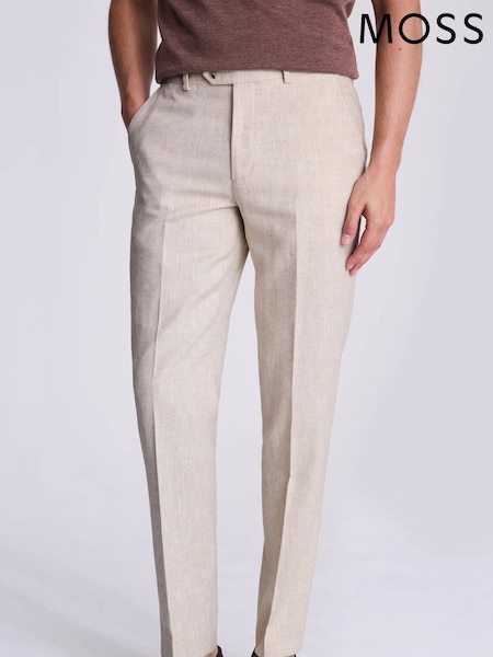 MOSS Natural Tailored Herringbone Trousers (F54461) | AED582