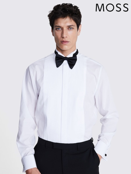 MOSS White Regular Fit 100% Cotton Pleated Dress Shirt (F54463) | 297 QAR