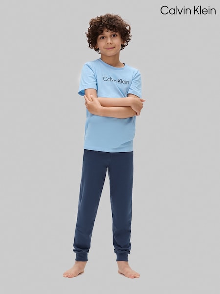 Calvin Klein Blue Modern T-Shirt And Cuffed Trousers Knit Pyjama Set (F54504) | R$ 495