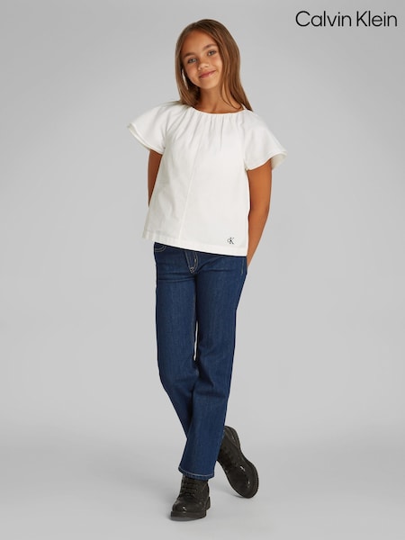 Calvin Klein White 100% Cotton Poplin Short Sleeve Top (F54546) | €86