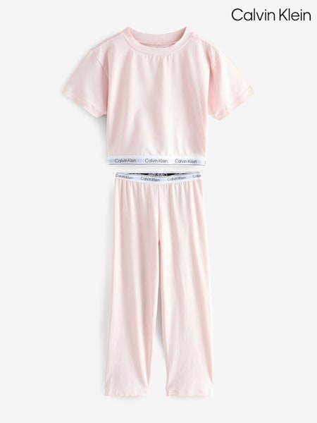 Calvin Klein Pink Modern Knit T-Shirt And Trousers Pyjamas Set (F54549) | ₪251