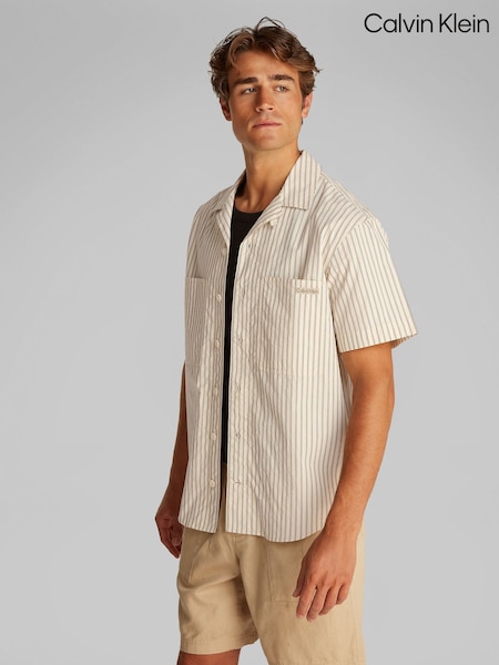 Calvin Klein Cream 100% Cotton Poplin Short Sleeve Shirt (F54639) | €113