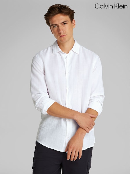 Calvin Klein White Regular Fit Stripe Long Sleeve Shirt (F54647) | €119