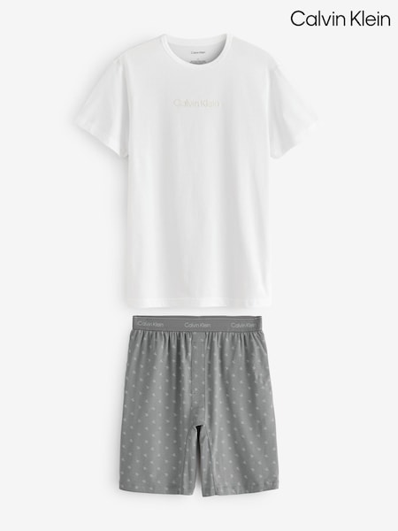 Calvin Klein White Icon 100% Cotton Stripe Lounge T-Shirt & Shorts Set (F54648) | R$ 640