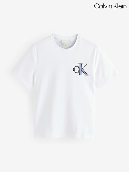 Calvin Klein White Relaxed 100% Cotton Varsity T-Shirt (F54666) | R$ 445