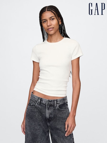 Gap White Modern Cotton-Modal Short Sleeve Ribbed Cropped T-Shirt (F54716) | €18.50