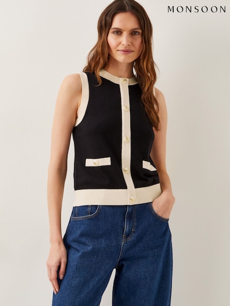 Monsoon Black Sala Two Tone Knit Vest (F54726) | 292 QAR
