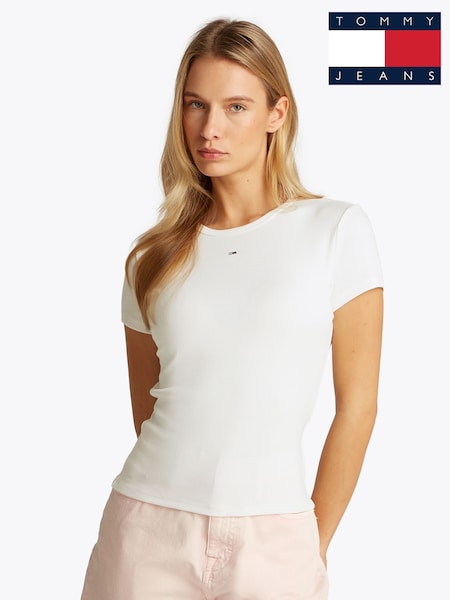 Tommy Jeans White Slim Essential Rib T-Shirt (F54734) | R$ 495