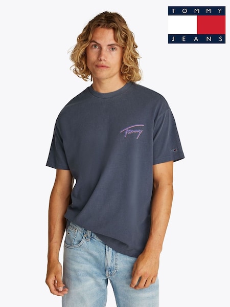 Albastru - Tricou grafic decolorat Tommy Jeans Relaxed din bumbac 100% (F54757) | 261 LEI