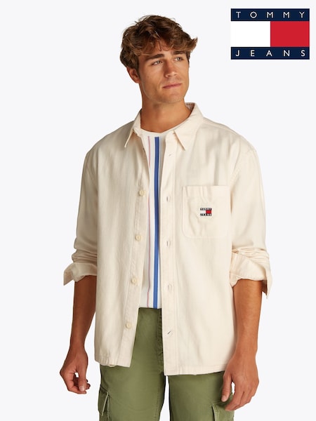 Tommy Jeans White 100% Cotton Slub Long Sleeve Overshirt (F54795) | R$ 985