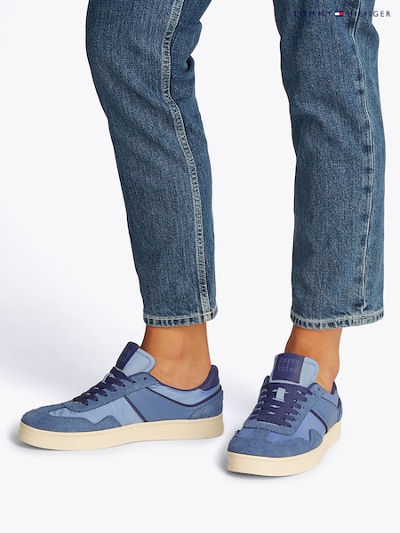 Tommy Hilfiger Light Blue 100% Linen High Vulcanised Low Core Chambray Trainers (F54800) | ₪377