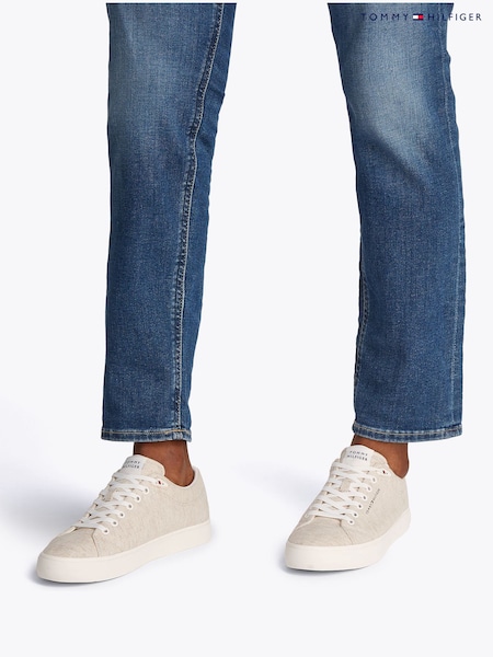 Natural - Pantofi de sport din Chambray cu miez scăzut, vulcanizat înalt, Tommy Hilfiger 100%. (F54814) | 559 LEI