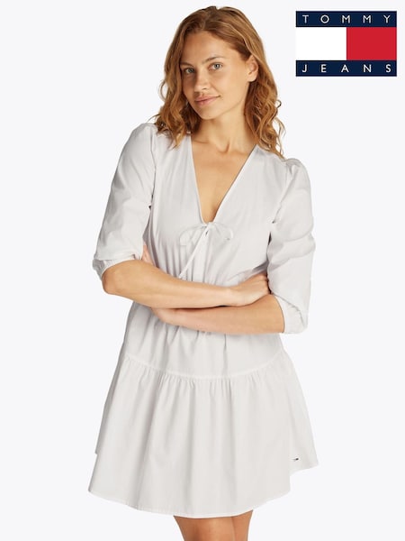 Tommy Jeans White Poplin Mini 100% Cotton Dress (F54815) | ₪352