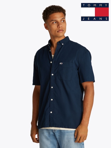 Tommy Jeans Blue Regular Fit Seersucker Short Sleeve 100% Cotton Shirt (F54837) | R$ 545