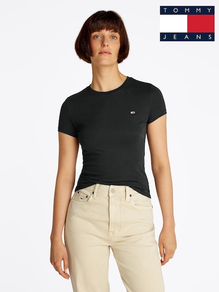 Tommy Jeans Black Slim Crew Neck 100% Cotton T-Shirt (F54841) | €40