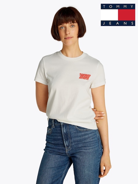 Valkoinen - Tommy Jeans Normaali istuvuus Bubble 100% Cotton T-paita (F54842) | €47