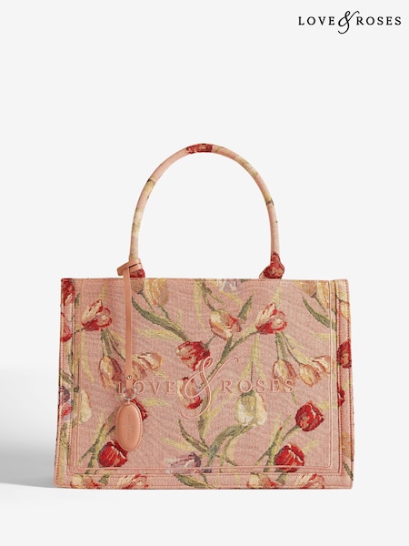 Love & Roses Pink Large Embridered Structured Tote Bag (F54866) | €58