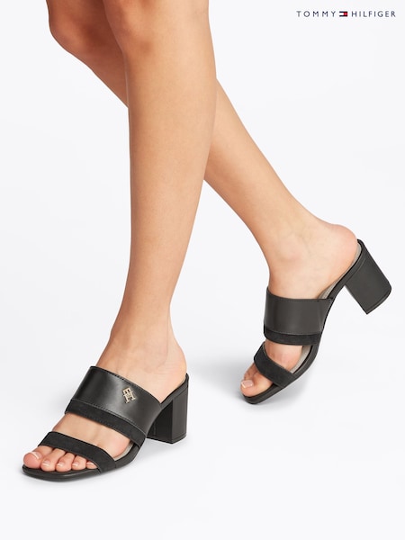 Tommy Hilfiger Black Leather And Suede Block Heeled Mules (F54891) | AED699