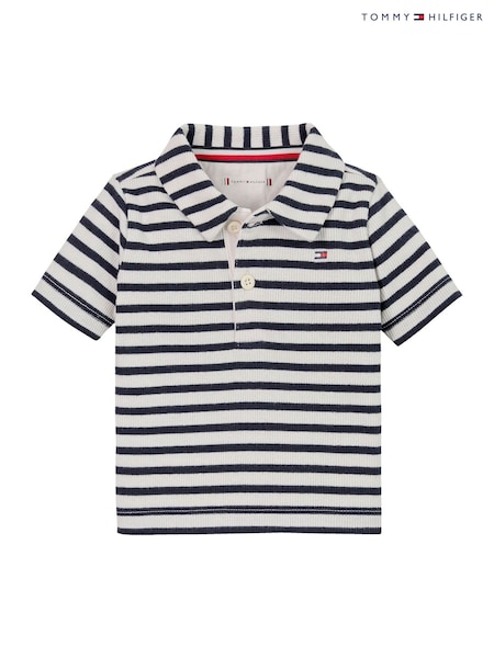 Tommy Hilfiger Light Blue Rib Stripe Short Sleeve Polo Shirt (F54925) | €52
