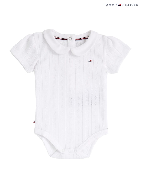 Tommy Hilfiger 100% Cotton Essential Pointelle Short Sleeve Bodysuit (F54948) | 216 LEI